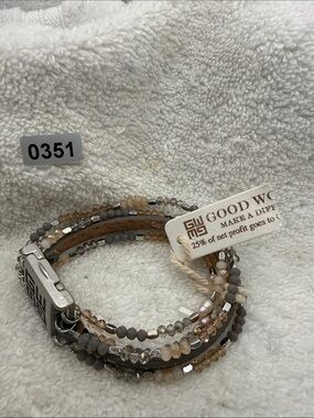 Neutral Multi-Strand Beaded Wrap Bracelet in Gray & Cream